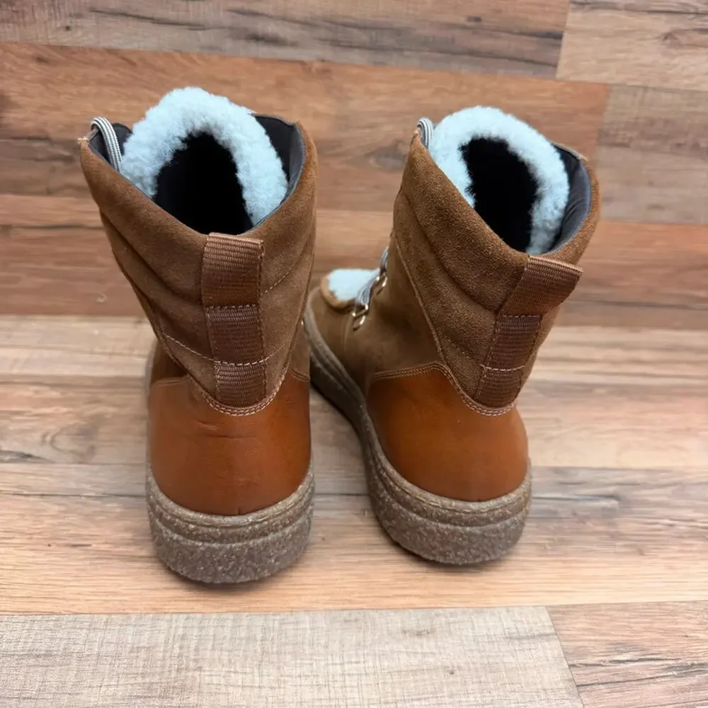 Aquatalia size 9 Taelyn Suede Shearling Bootie Walnut Caramel